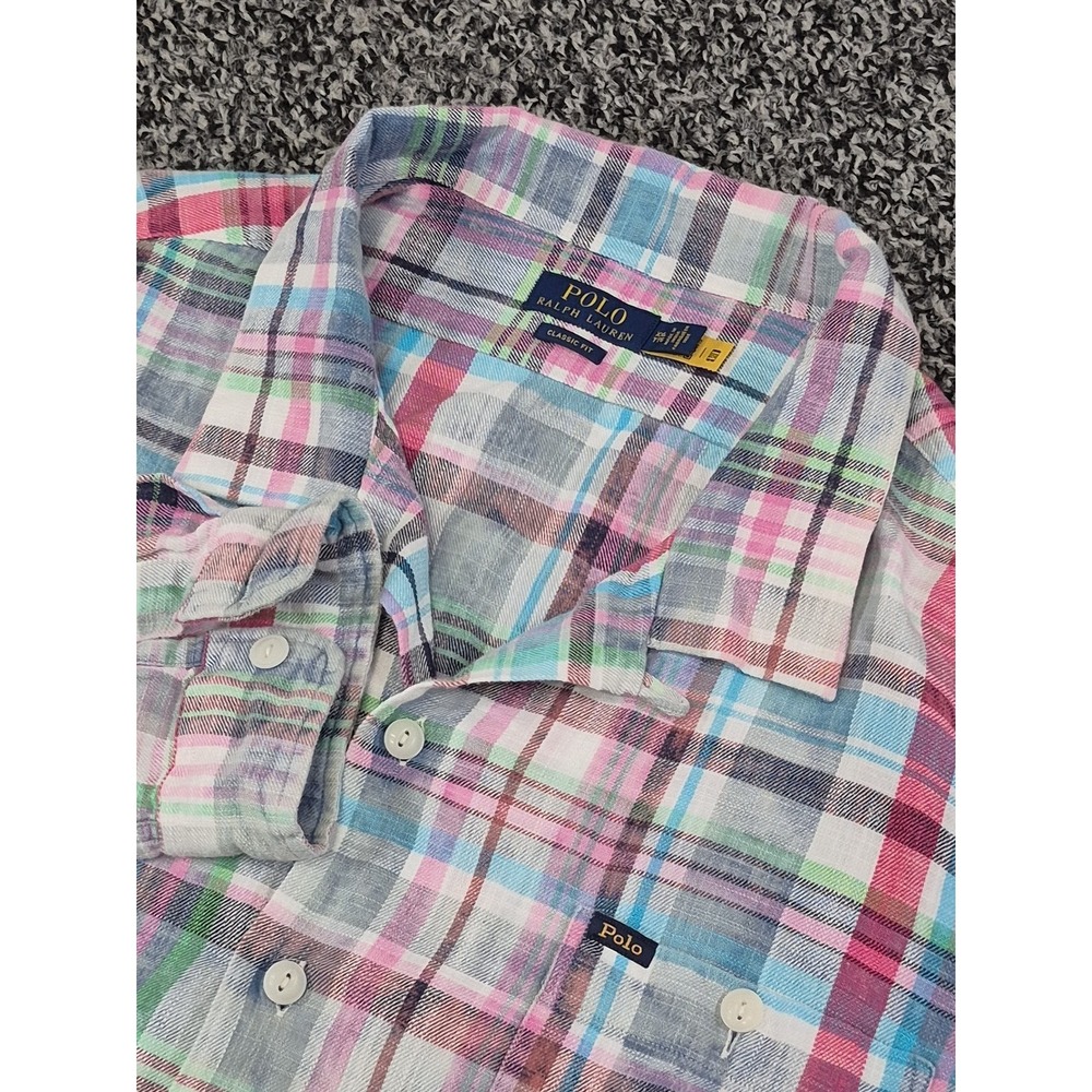 Polo Ralph Lauren Flannel Shirt Mens 2XL XXL‎ Plaid Loop Collar Country Work